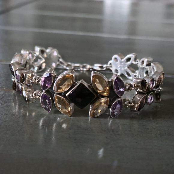 Nicky Butler Sterling Silver 925 Bracelet Onyx Smokey Quartz Amethyst Citrine NB